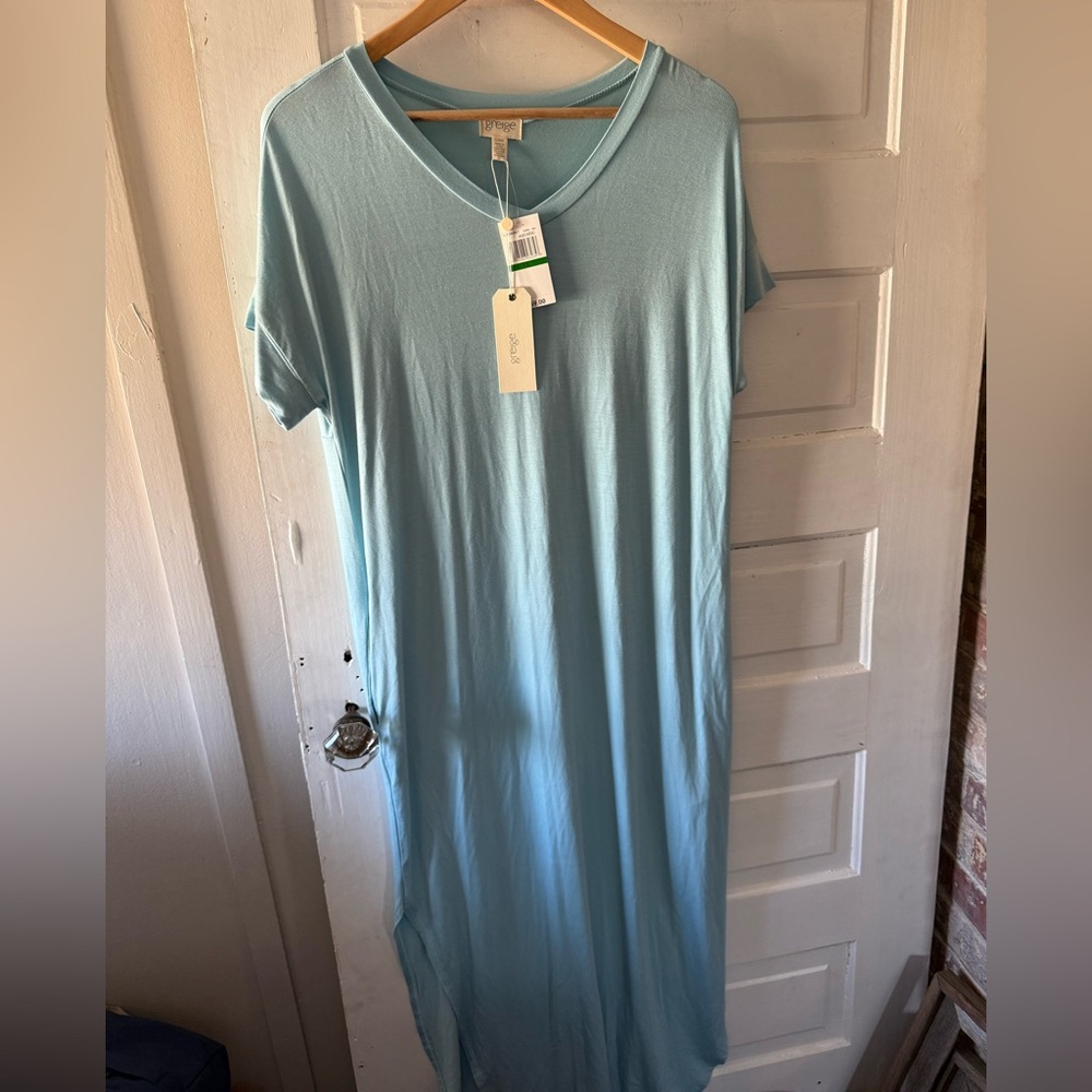 Greige Aquatic Blue V-Neck T-Shirt Dress